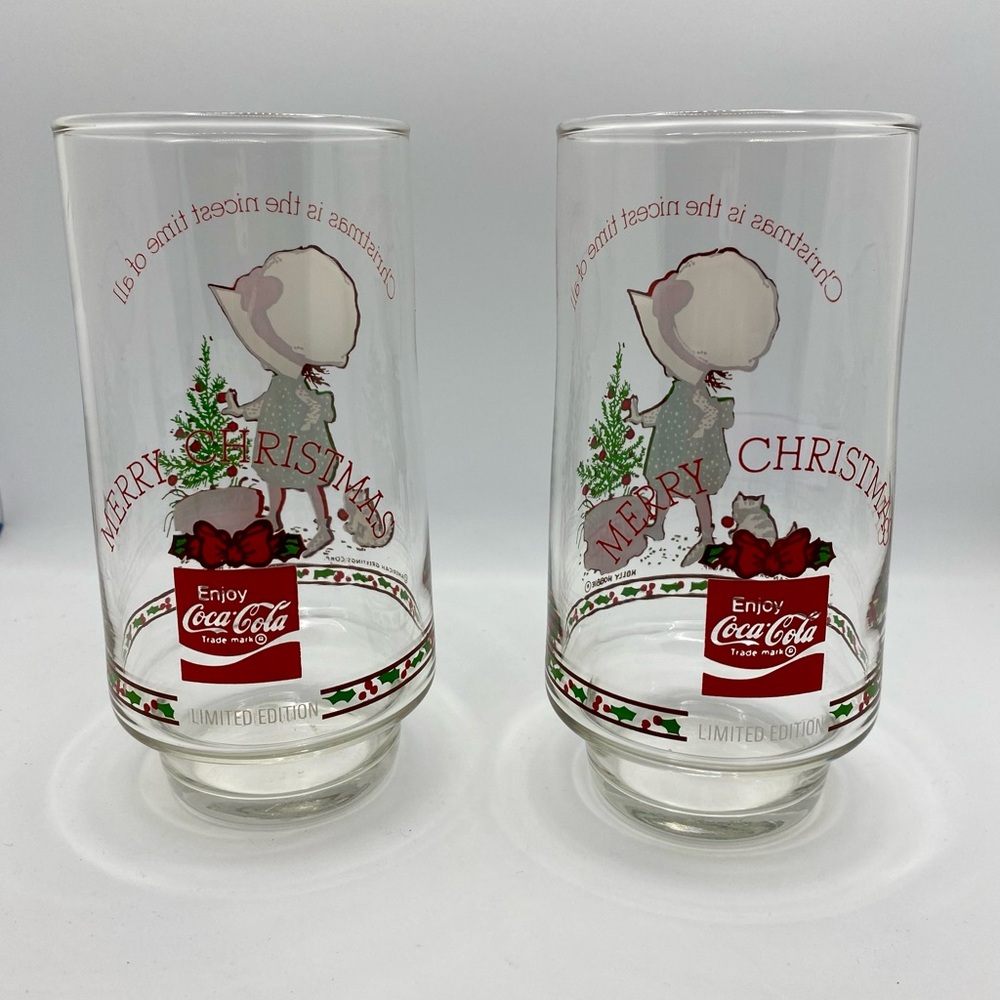 Holly Hobbie Coca-Cola Christmas Glasses Vintage - Picture 3 of 13